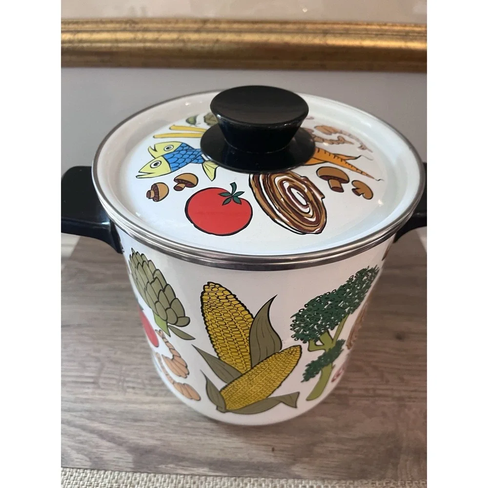 Vtg San Ignacio Nantucket Metal Enamel Lobster Stock/Steam Pot & Basket Veggies